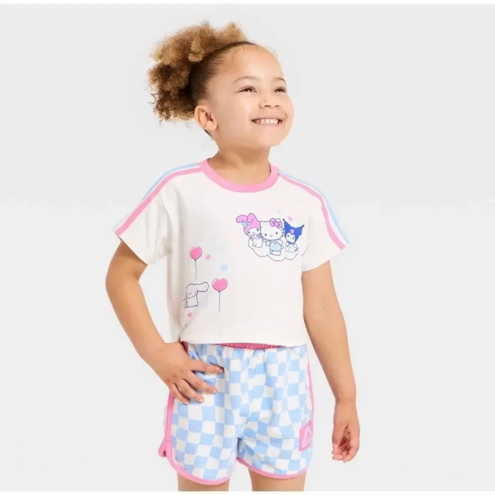 Hello Kitty Toddler Girls 2-Piece T-Shirt & Checker Shorts Set White Size 2T NWT